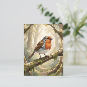 Niedlicher Rotkehlchenvogel im alten Wald Postkarte