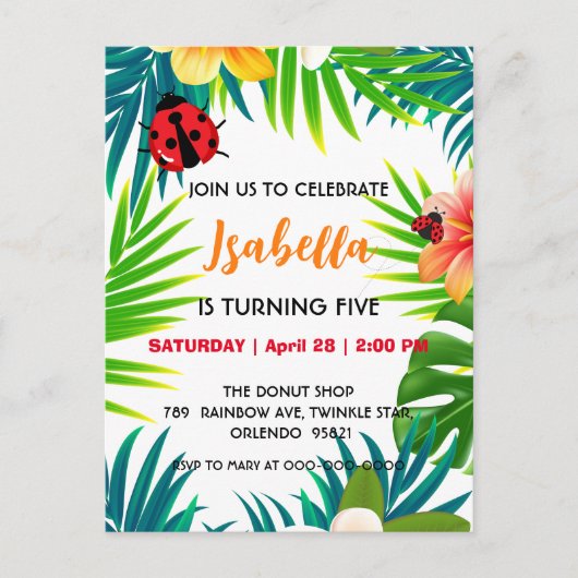 Niedlicher Rotpolka dot Ladybug Sommerdschungel Ge Postkarte (Vorderseite)