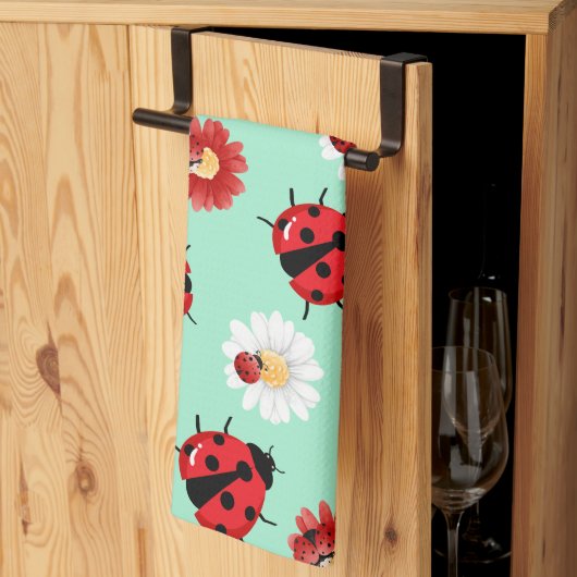 Niedlicher Rotpolka Punkt Ladybug Blume Girl Geschirrtuch (Drittel gefaltet)