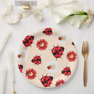Niedlicher Rotpolka Punkt Ladybug Blume Girl Pappteller