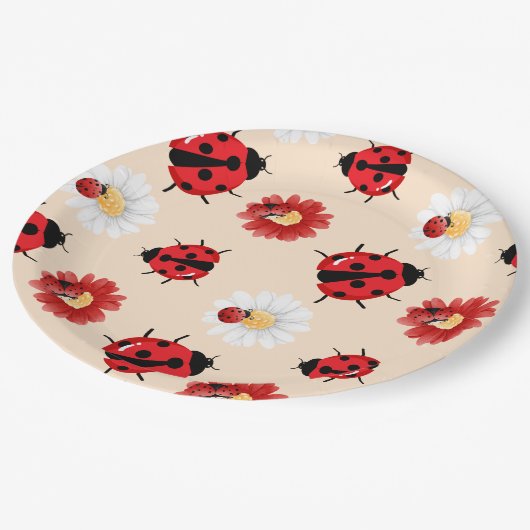 Niedlicher Rotpolka Punkt Ladybug Blume Girl Pappteller (Schrägansicht)