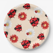 Niedlicher Rotpolka Punkt Ladybug Blume Girl Pappteller (Vorderseite)
