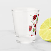 Niedlicher Rotpolka Punkt Ladybug Blume Girl Schnapsglas (Links)