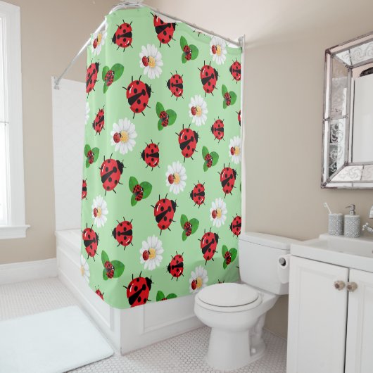 Niedlicher Rotpolka Punkt Ladybug Daisy Blume Somm Duschvorhang (Beispiel)