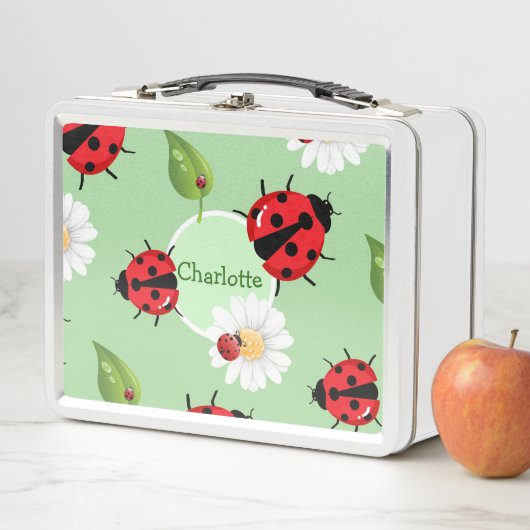 Niedlicher Rotpolka Punkt Ladybug Daisy Blume Somm Metall Brotdose (Beispiel)