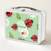 Niedlicher Rotpolka Punkt Ladybug Daisy Blume Somm Metall Brotdose (Vorderseite)