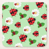 Niedlicher Rotpolka Punkt Ladybug Daisy Blume Somm Rechteckiger Pappuntersetzer (Vorderseite)