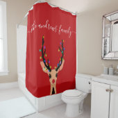 Niedlicher Rotrescher Hirsch glühende Weihnachtsle Duschvorhang (Beispiel)