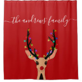Niedlicher Rotrescher Hirsch glühende Weihnachtsle Duschvorhang (Vorderseite)