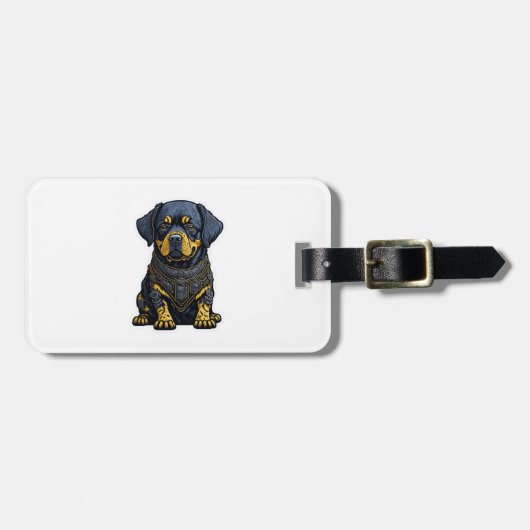Niedlicher Rottweiler in Rüstung Gepäckanhänger (Vorderseite horizontal)