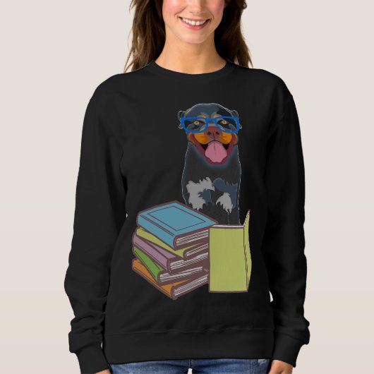 Niedlicher Rottweiler Welpe Hund Bookworm Passiona Sweatshirt (Vorderseite)