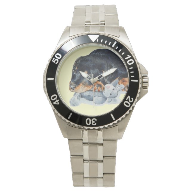 niedlicher Rottweiler-Welpenhund kuschelig Armbanduhr (Vorderseite)