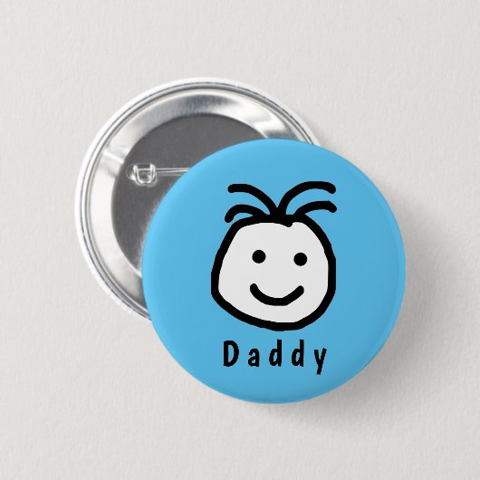 Niedlicher Round Happy Face Daddy Vathers Day Blue Button (Vorne & Hinten)
