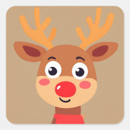 Niedlicher Rudolph-Aufkleber für die Rote Nase Quadratischer Aufkleber