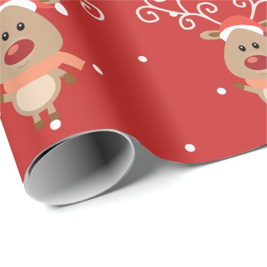 Niedlicher Rudolph der Cartoon der Rentiere mit ro Geschenkpapier (Rolleneckpunkt)