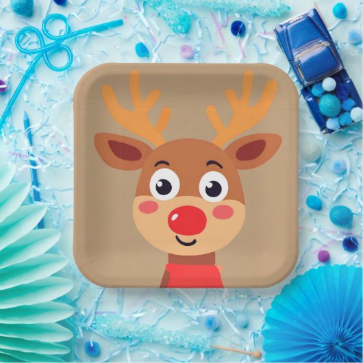 Niedlicher Rudolph der Papiertafel für die rote Na Pappteller (Party)