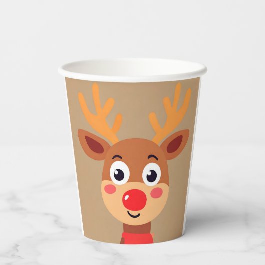 Niedlicher Rudolph des Papierbechers mit der roten Pappbecher (Rückseite)