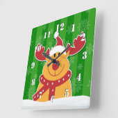 Niedlicher Rudolph im Schneeballfest Quadratische Wanduhr (Winkel)