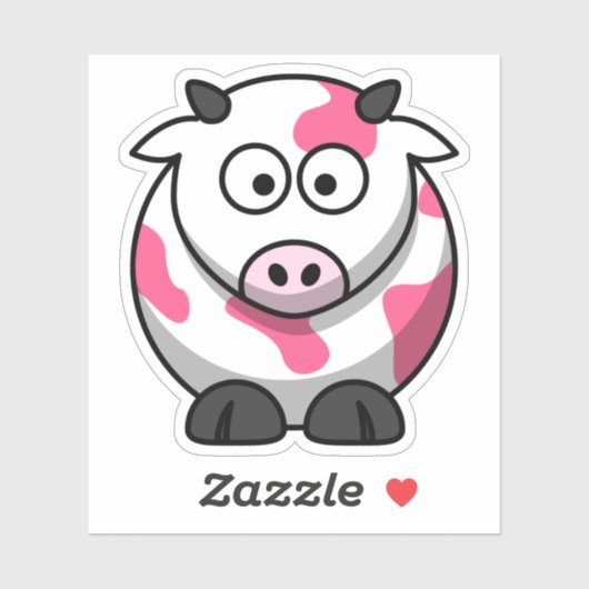 Niedlicher runder Cartoon Rosa Kuh Aufkleber (Blatt)