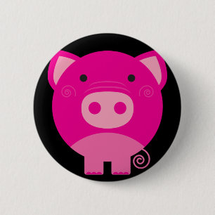 Niedlicher runder Schwein-Cartoon Button