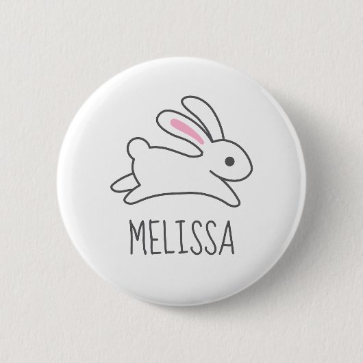 Niedlicher Running Bunny Rabbit Individuelle Name Button (Vorderseite)