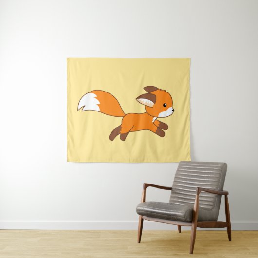 Niedlicher Running Fox auf Gelb Wandteppich (Beispiel (Horizontal))