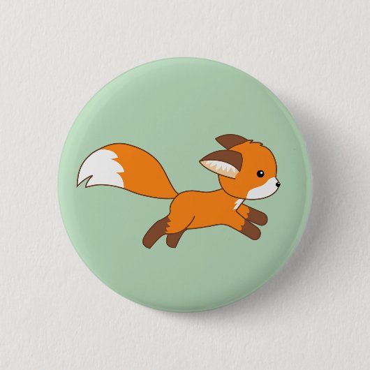 Niedlicher Running Fox auf Green Button (Vorderseite)