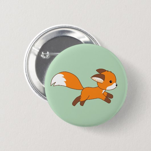 Niedlicher Running Fox auf Green Button (Vorne & Hinten)