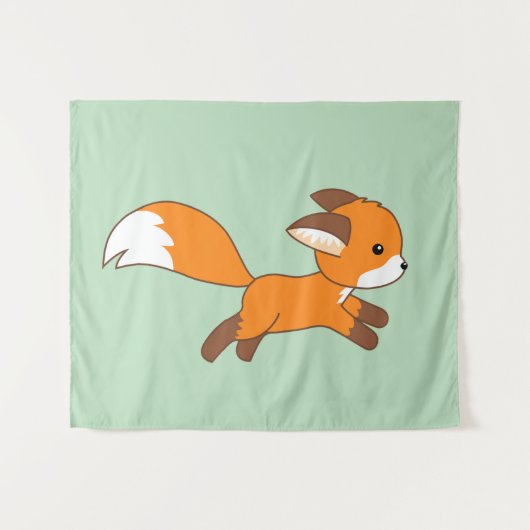 Niedlicher Running Fox auf Green Wandteppich (Vorderseite (Horizontal))