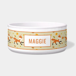 Niedlicher Running Fox mit Herbstblättern und Name Napf