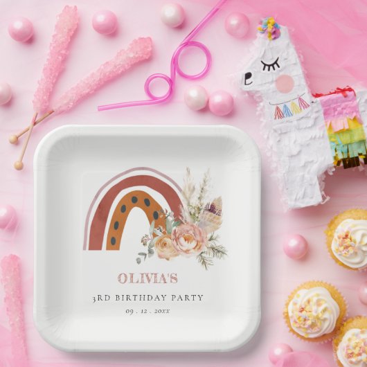 Niedlicher Rust Boho Bläschen Regenbogen jedes Alt Pappteller (Party)