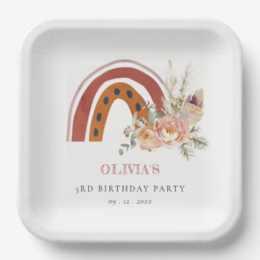 Niedlicher Rust Boho Bläschen Regenbogen jedes Alt Pappteller (Vorderseite)