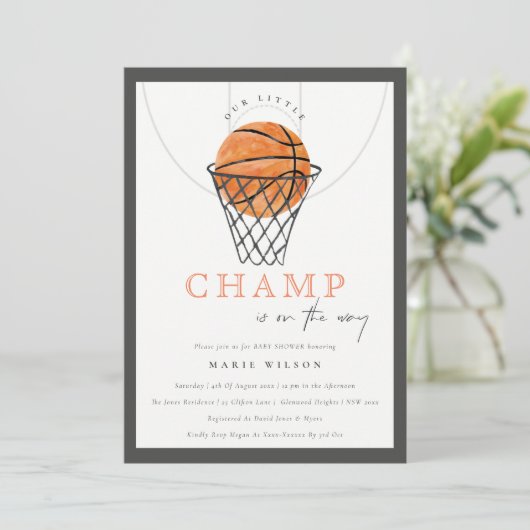 Niedlicher Rust unsere kleine Lampe Basketball Bab Einladung (Stehend Vorderseite)