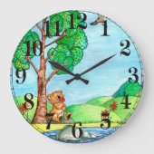 Niedlicher rustikaler Bär mit Blume Große Wanduhr (Vorderseite)