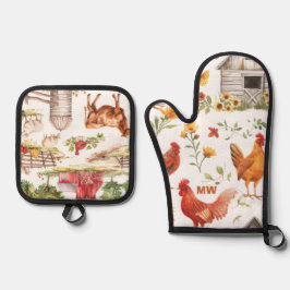Niedlicher rustikaler Bauernhof Ofenhandschuh & Topflappen-Set