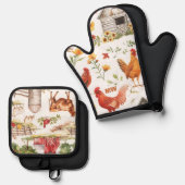 Niedlicher rustikaler Bauernhof Ofenhandschuh & Topflappen-Set (Vorderseite/Rückseite)
