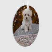 Niedlicher Rustikaler Hund Welpe Snowflake 2 Foto Ornament (Vorderseite)