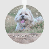 Niedlicher Rustikaler Hund Welpe Snowflake 2 Foto Ornament (Rückseite)