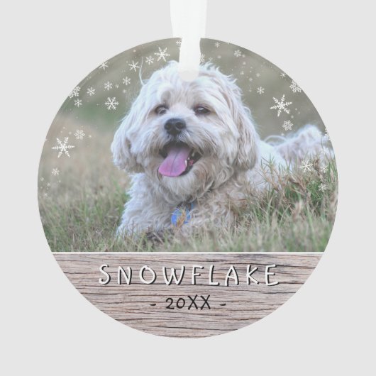 Niedlicher Rustikaler Hund Welpe Snowflake 2 Foto Ornament (Rückseite)