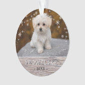 Niedlicher Rustikaler Hund Welpe Snowflake 2 Foto Ornament (Vorderseite)