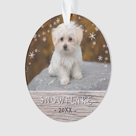 Niedlicher Rustikaler Hund Welpe Snowflake 2 Foto Ornament (Vorderseite)