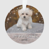 Niedlicher Rustikaler Hund Welpe Snowflake 2 Foto Ornament (Vorderseite)