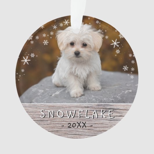 Niedlicher Rustikaler Hund Welpe Snowflake 2 Foto Ornament (Vorderseite)