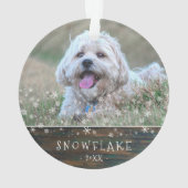 Niedlicher Rustikaler Hund Welpe Snowflake 2 Foto Ornament (Rückseite)