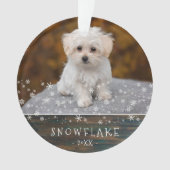 Niedlicher Rustikaler Hund Welpe Snowflake 2 Foto Ornament (Vorderseite)