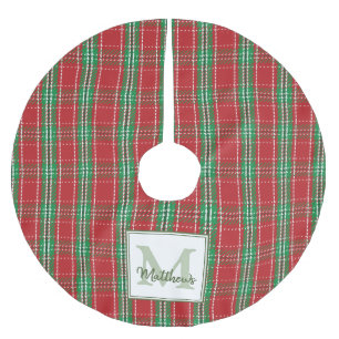 Niedlicher rustikaler Roter Tartan Name der Karier Polyester Weihnachtsbaumdecke