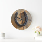 Niedlicher rustikaler Western Viel Glück Horseshoe Große Wanduhr (Zuhause)