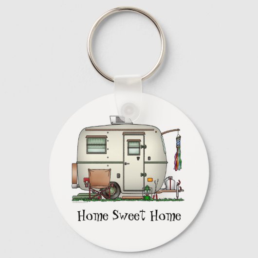 Niedlicher RV Vintag Glass Ei Camper Trailer Schlüsselanhänger (Vorderseite)