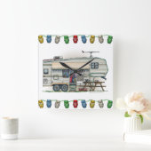 Niedlicher RV Vintager Camper Quadratische Wanduhr (Zuhause)