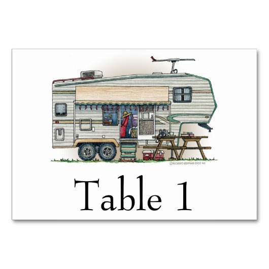 Niedlicher RV Vintager Camper Tischnummer (Rückseite)